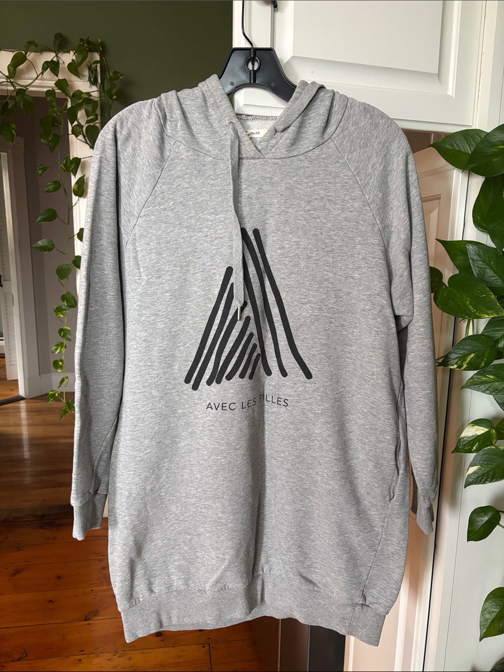 Avec Les Filles Oversized Gray Crewneck Hoodie with Black Graphic